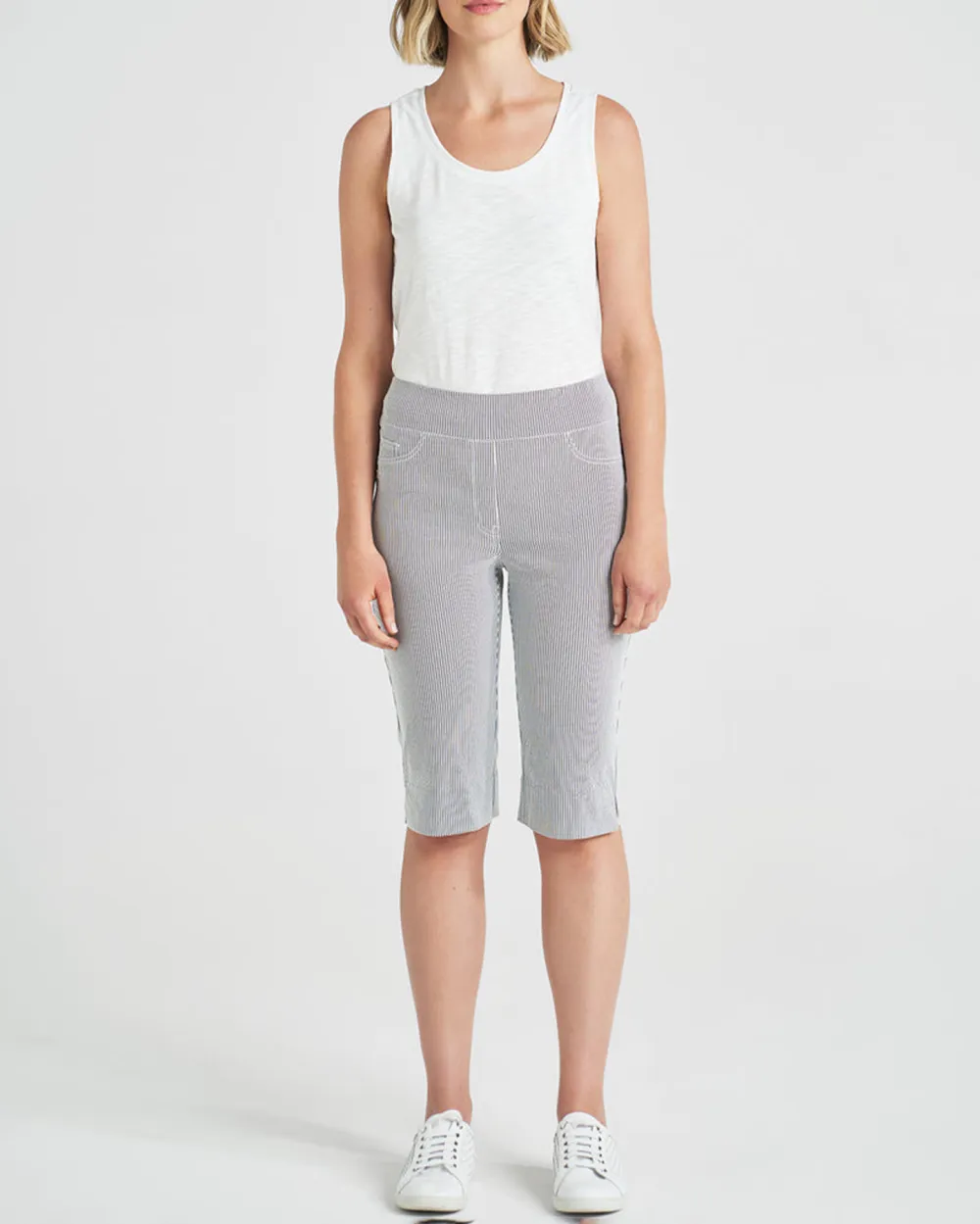 Striped Knit Knee Length Shorts