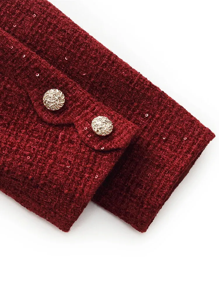 Tweed SequIns Scallop Trim Women Crop Jacket