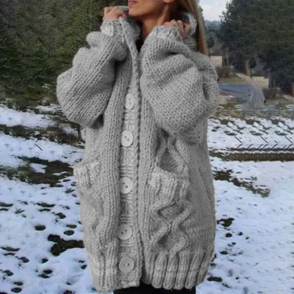 Thickened Loose Hooded Button-Down Knitted Cardigan