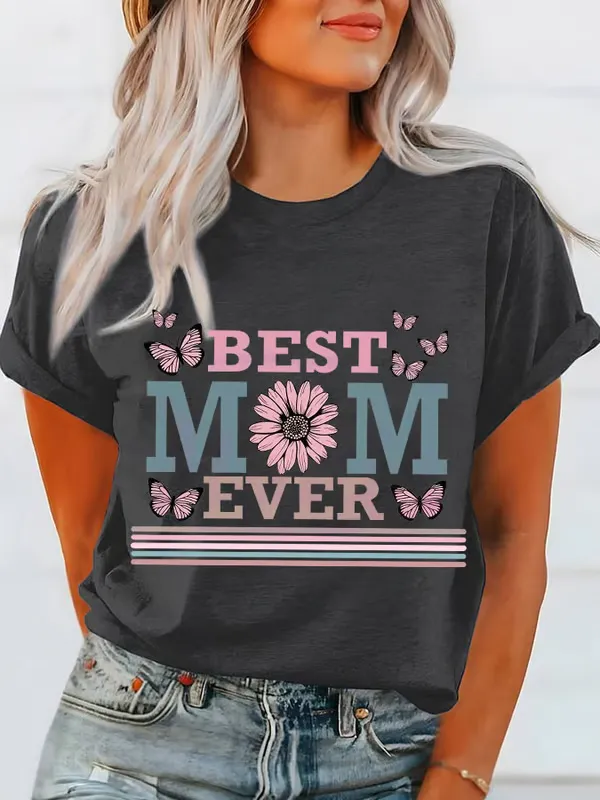 Women'S T-Shirt Women'S Mother'S Day Printed Crewneck T-Shirt Pure Cotton Design Sense Printed Short Sleeves For Women