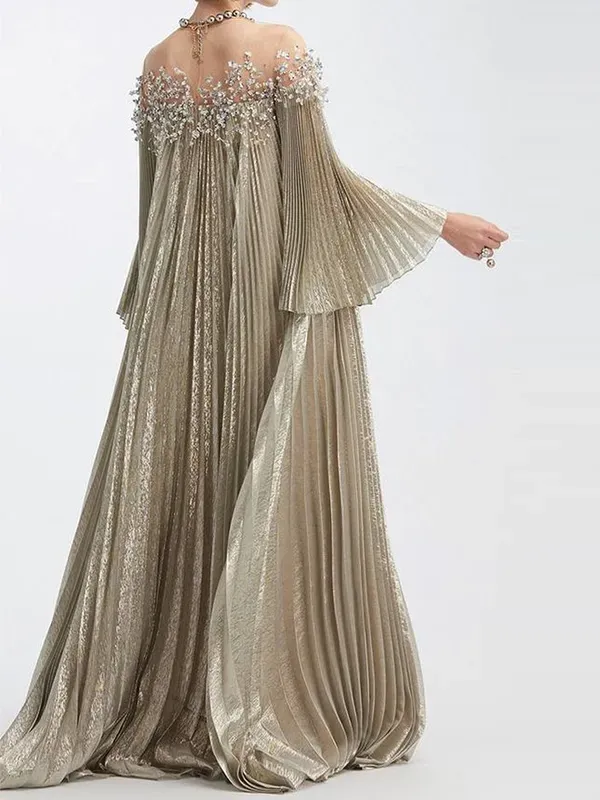 Oversized Pleated Shiny Maxi Dress