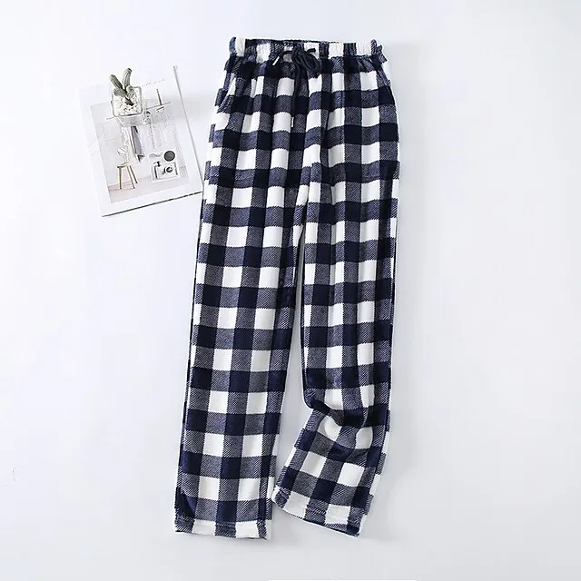 Women's Christmas Pajamas Winter Pants Nighty Pjs Grid / Plaid Fashion Simple Comfort Party Xmas Home Bed Flannel Warm Breathable Long Pant Elastic Waist Winter Fall Blue Pink / Sweet / Gift / Print