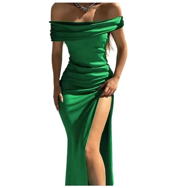 Women‘s Little Black Dress Prom Dress Party Dress Long Dress Maxi Dress Black Wine Blue Sleeveless Ruched Summer Spring Fall Off Shoulder Fashion Wedding Guest Black Cocktail Dress