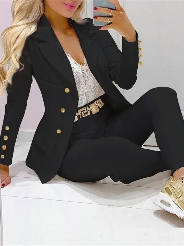 Women's Suits Office Work Daily Wear Spring Fall Regular Coat Regular Fit Thermal Warm Windproof Breathable Stylish Contemporary Modern Style Jacket Long Sleeve Color Block Striped Print White+Black