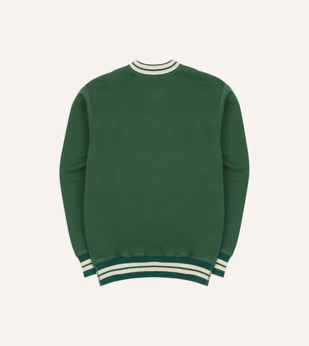 Green Crew Neck Sweatshirt With Striped Trim