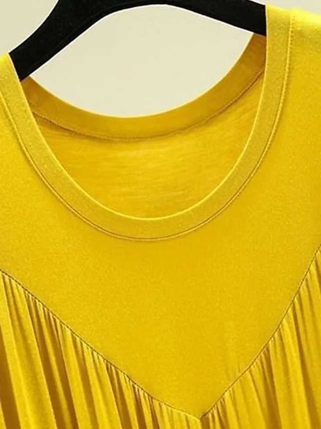 Women's Pajamas Nightgown Nightshirt Dress Pure Color Simple Casual Soft Home Daily Bed Polyester Breathable Crew Neck Short Sleeve Summer Spring Black Yellow