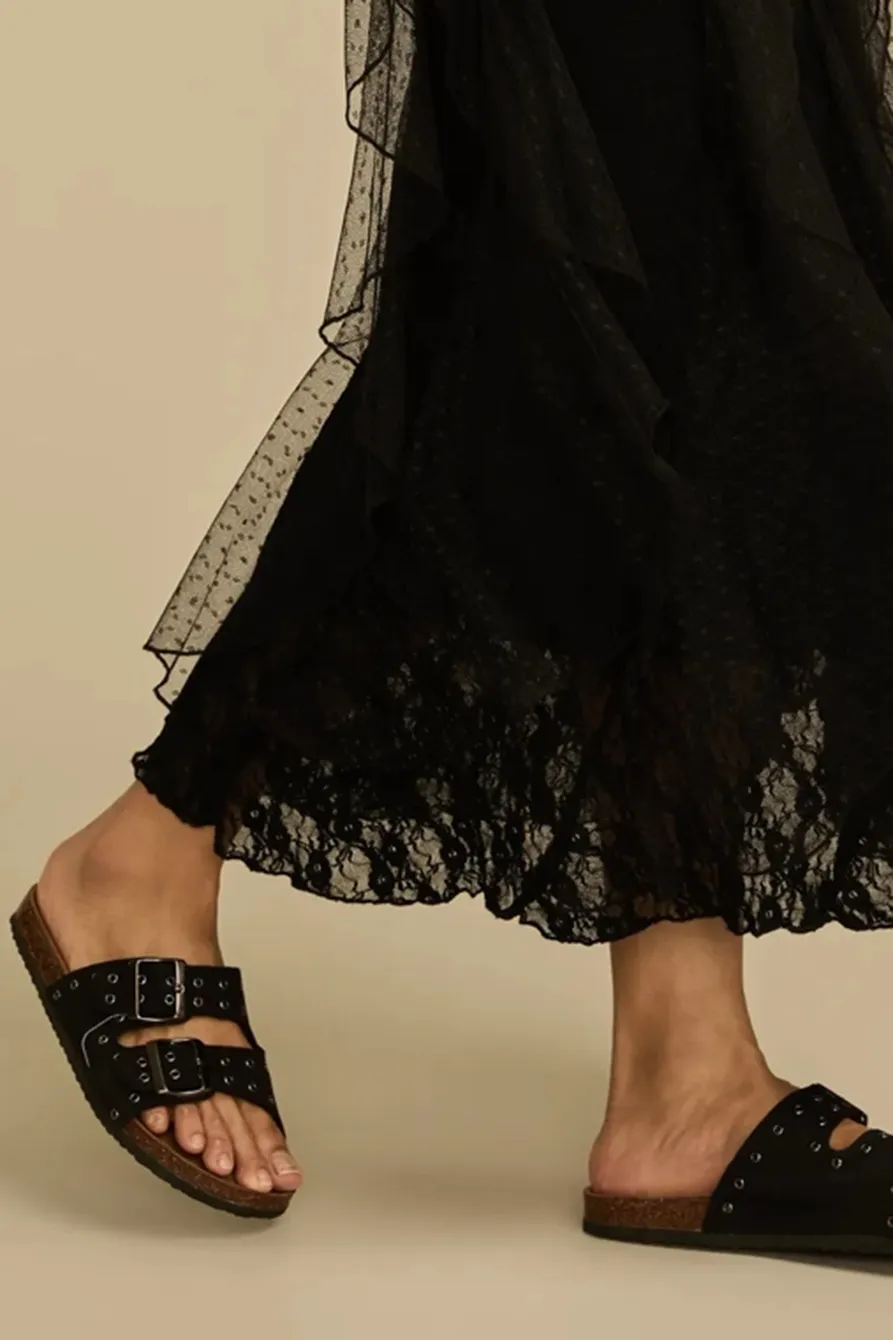 Elastic Waist Lace Midi  Skirt