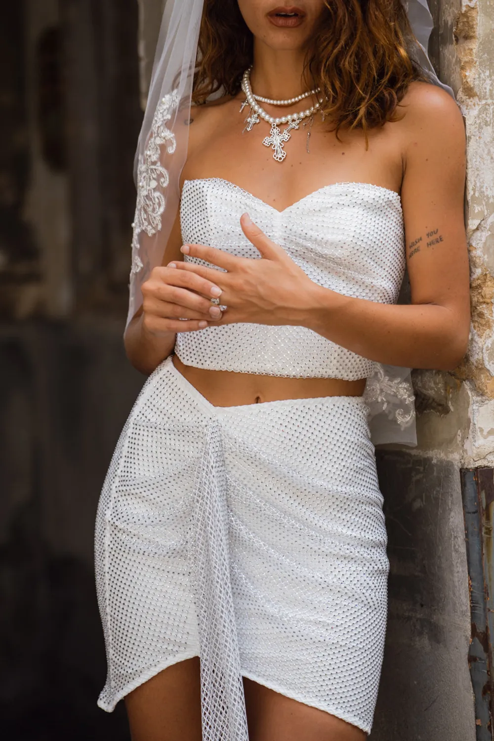 Rhinestone Mesh Mini Skirt