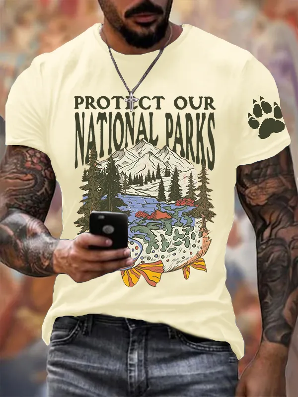 Men'S T-Shirt Men'S Support National Park Printed Crewneck T-Shirt Pure Cotton Printed Short Sleeve