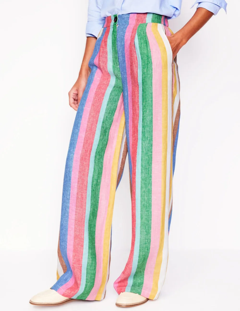 Bright Rainbow Stripe Linen Pants