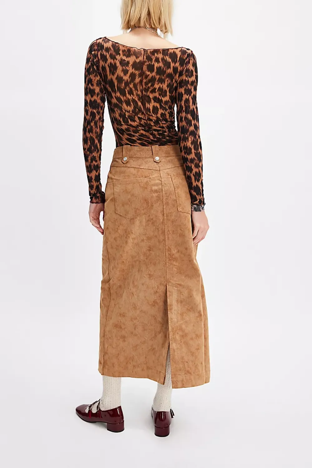 Corduroy Button Front Midi Skirt