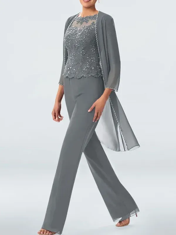 Lace sequin temperament wedding ladies chiffon sets