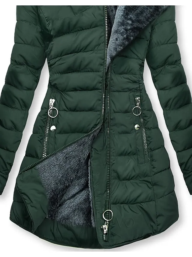 Women's Puffer Jacket Winter Jacket Winter Coat Warm Windproof Street Casual Daily Zipper Pocket Zipper Hoodie Casual Street Style Plain Regular Fit Outerwear Long Sleeve Winter Fall Black Light