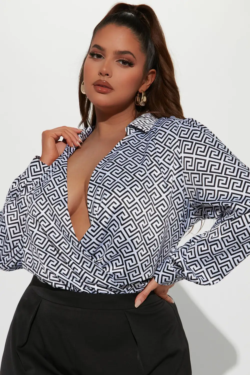 Fashionably Late Satin Bodysuit - Black/White