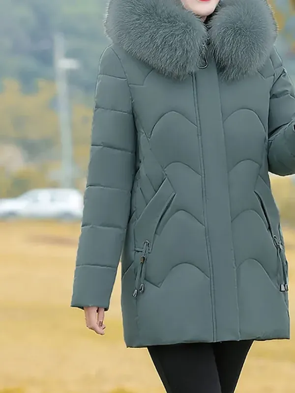 Women's Parka Warm Winter Coat Zipper Puffer Jacket with Removable Fur Collar Zipper Hoodie Heated Jacket Fashion Modern Casual Street Style Outerwear Long Sleeve Fall