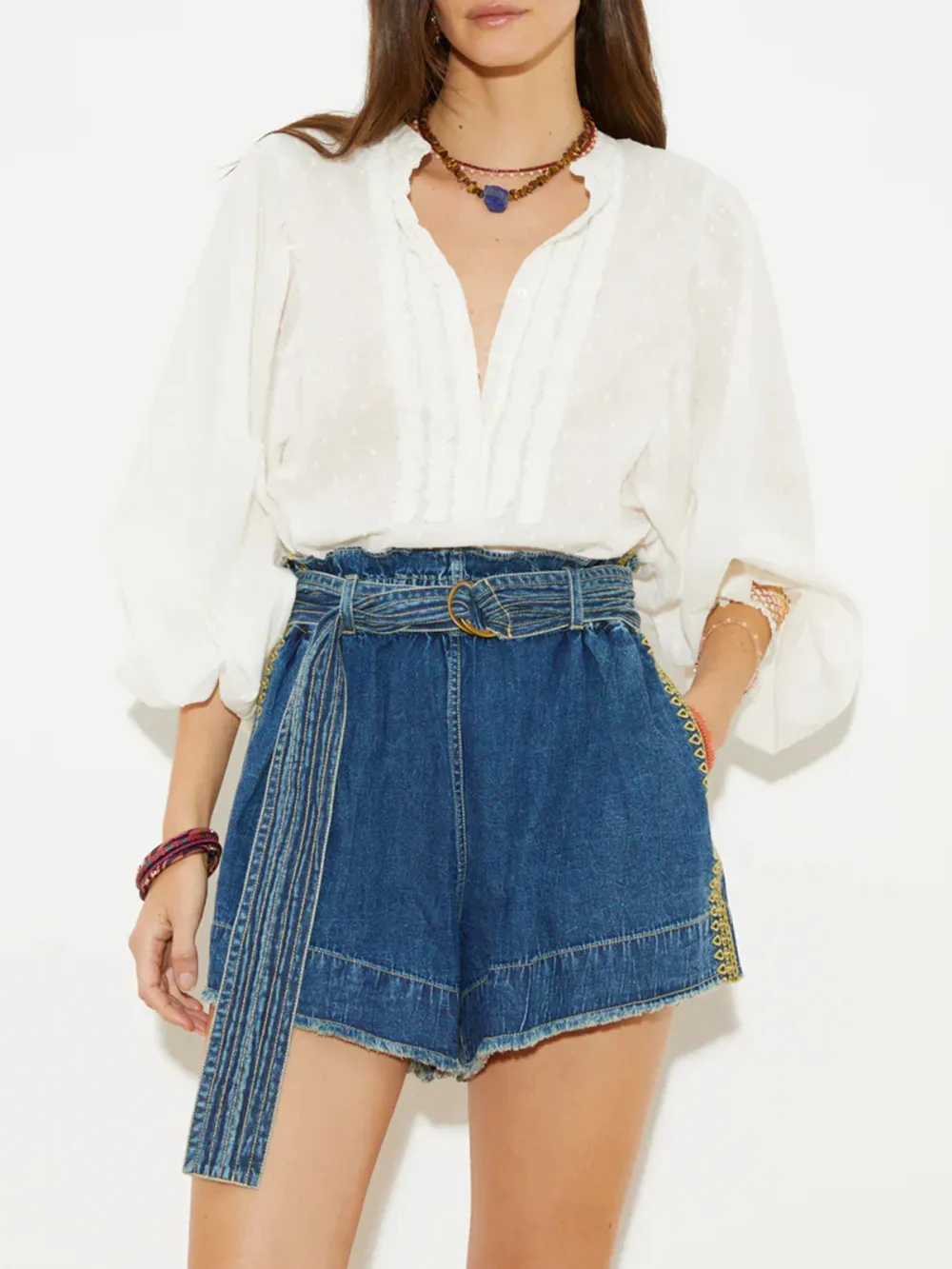 Casual Style Denim Short With Belt