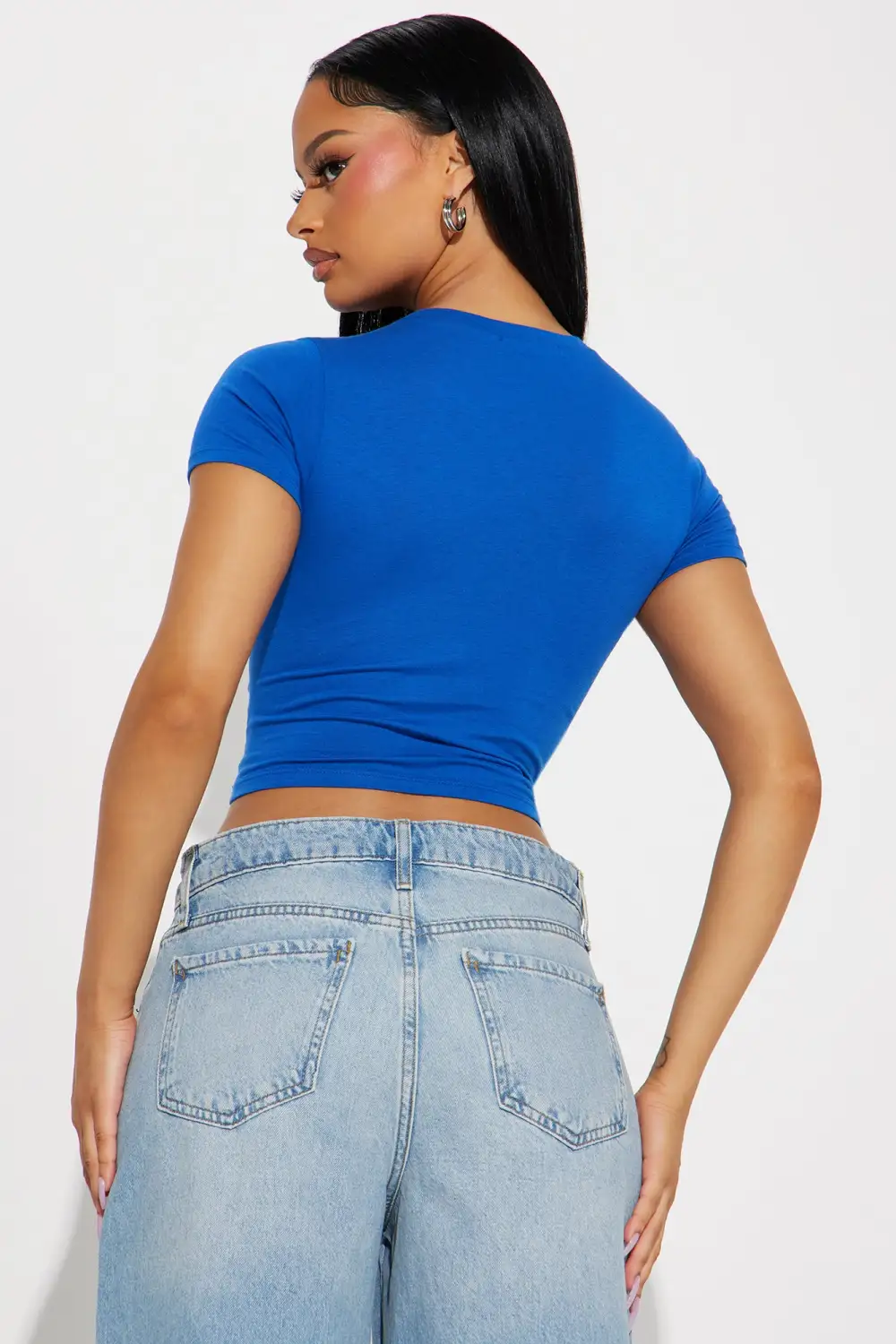 Anna Crew Neck Crop Top - Ocean