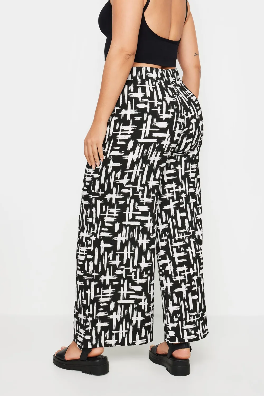 YOURS Curve Blue Abstract Print Textured Wide Leg Trousers