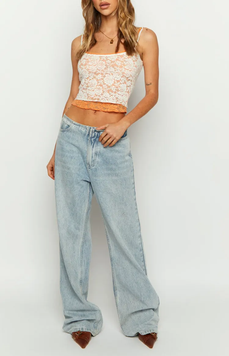 Orange Contrast Lace Camisole Top