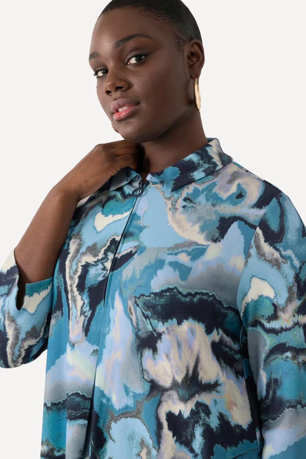 Kleid, Punto di Roma, A-Linie, Hemdkragen, 3/4-Arm