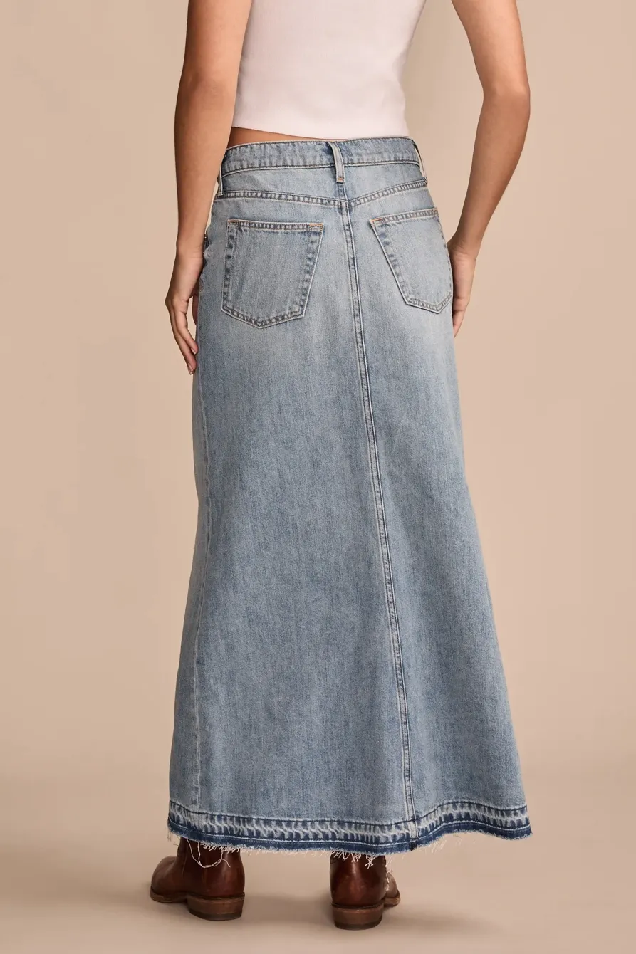 Low Rise Denim Midi Skirt
