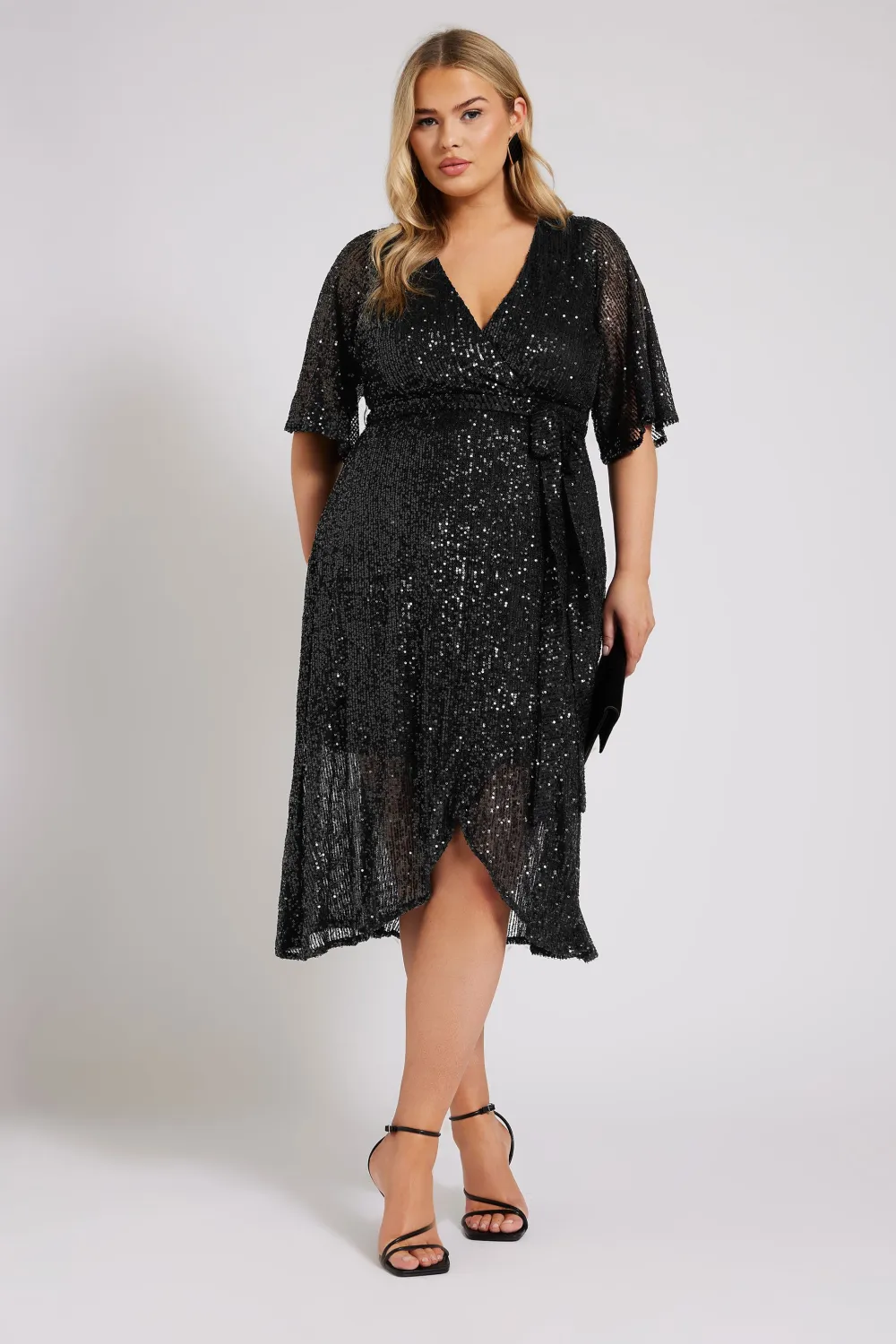 YOURS LONDON Curve Navy Blue Sequin Wrap Dress