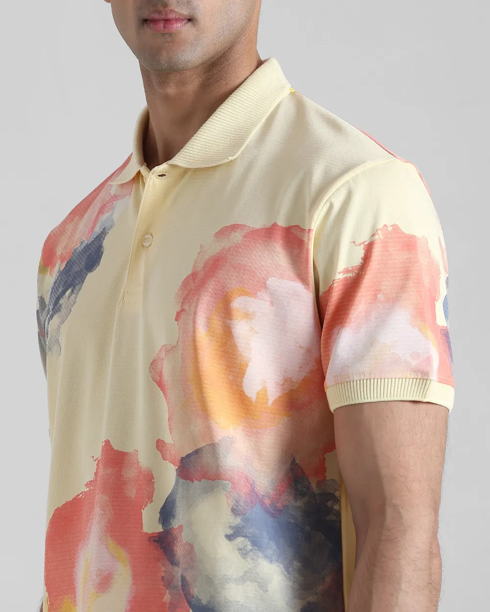 Daily Simple Light Yellow Floral Print Polo Shirt