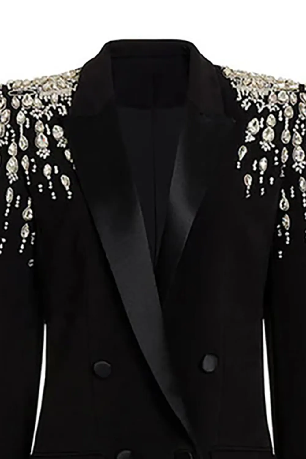 Luxury Lapel Long Sleeve Cinch Waist Double Breasted Crystal Party Blazer
