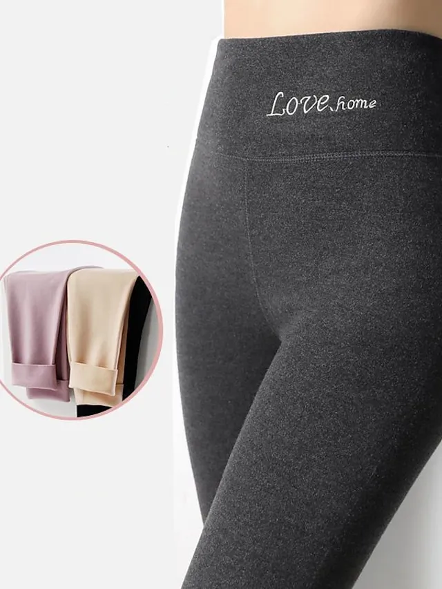 Women‘s Thermal Underwear Pants Nude Purple Pink High Waist Fashion Casual Daily High Elasticity Ankle-Length Thermal Warm Plain M L XL 2XL 3XL / Skinny