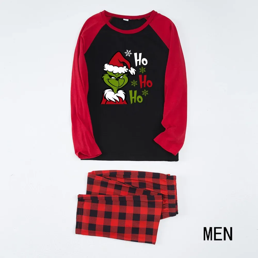 Santa 'Ho Ho Ho' Print Cartoon Family Matching Raglan Long Sleeve Pajamas Sets
