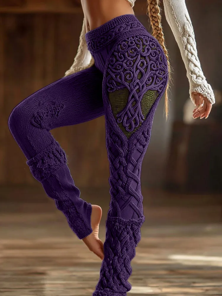 Vintage Viking Tree Of Life Celtic Knot Art Knit Cozy Leggings