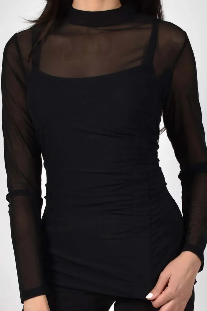 Black Mesh - Sleeve Slim - Fit Top