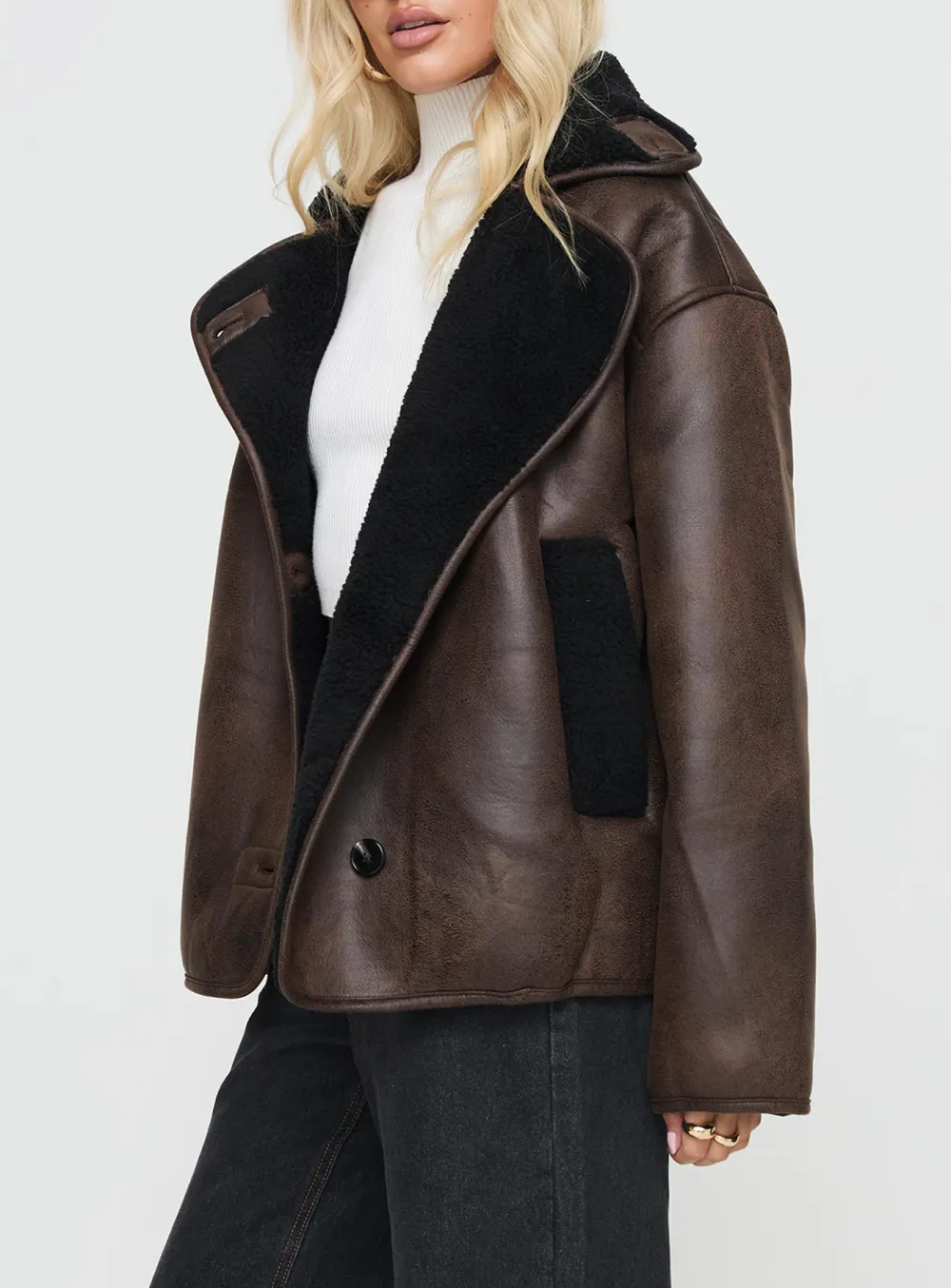 Reversible Faux Leather Shearling Jacket