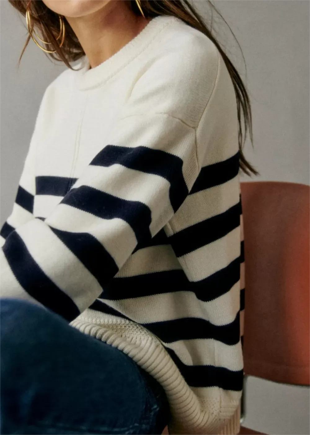 Black And White Striped Crew Neck Sweater
