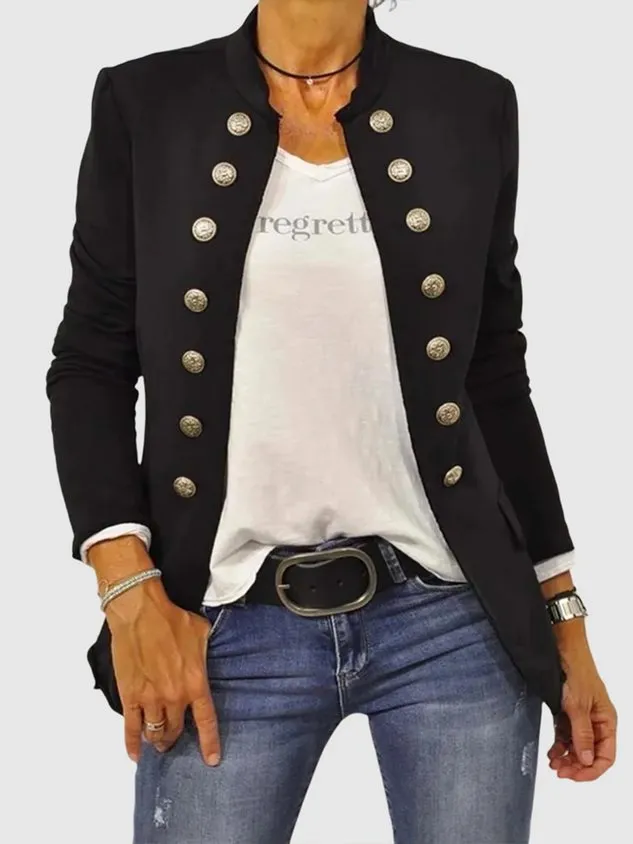 Black Long Sleeve Shift Buttoned Solid Jacket