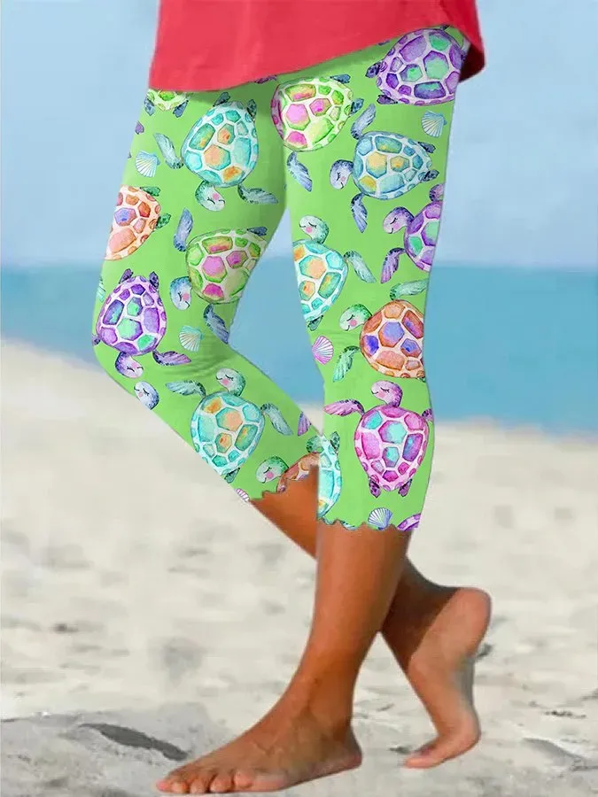 Sea Turtle Beach With Pocket Vacation Print Leggings