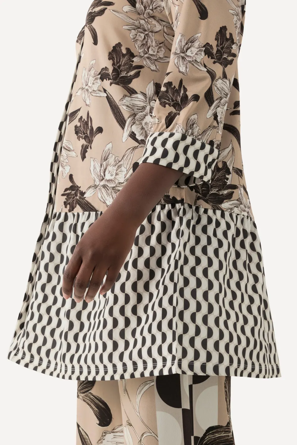 Slinky-Tunika, Hemdkragen, verdeckte Knopfleiste, 3/4-Arm