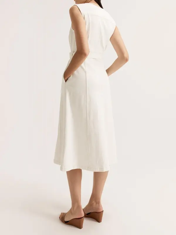 Denim Zip Patch Pocket Midi Dresses