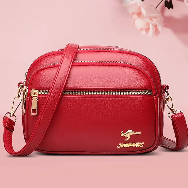 Women's Crossbody Bag Shoulder Bag Dome Bag PU Leather Shopping Daily Zipper Large Capacity Waterproof Lightweight Solid Color Black Red Purple