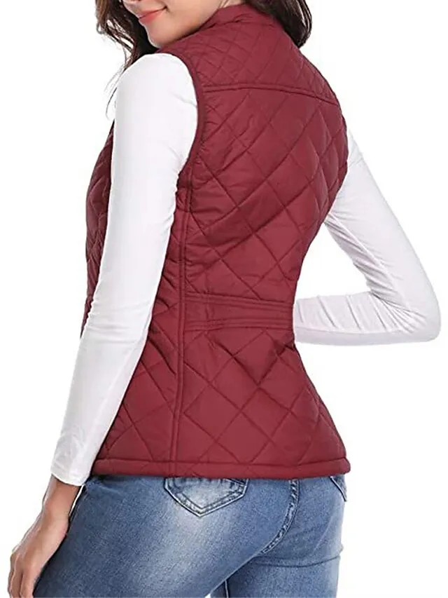 Women's Quilted Vest Crop Sleeveless Winter Coat Lightweight Puffer Gilet Warm Windproof Outerwear with Pockets Zip up Fall Street Casual Jacket Light Blue claret Sea Blue