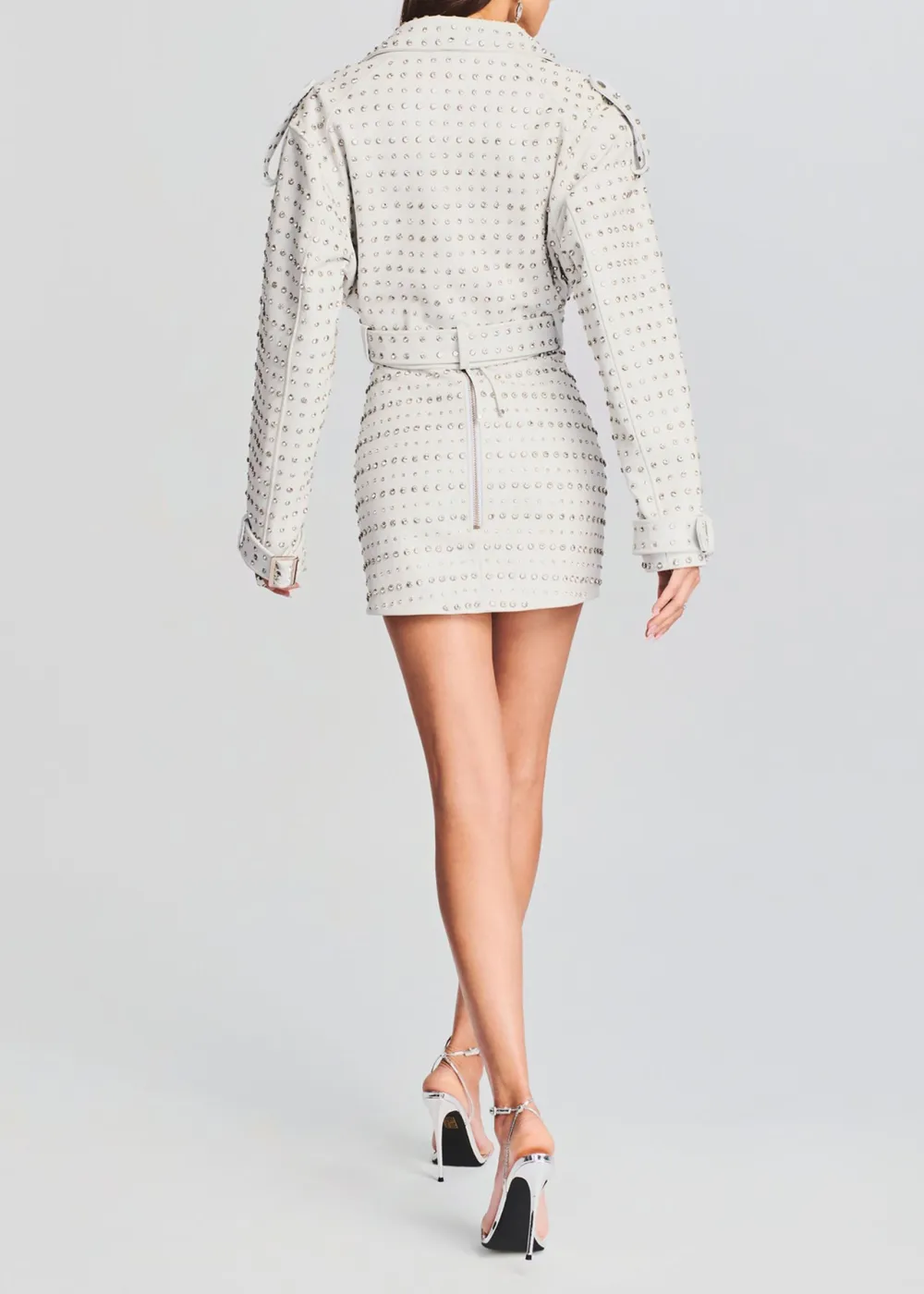 Lapel Embellished Leather Jacket