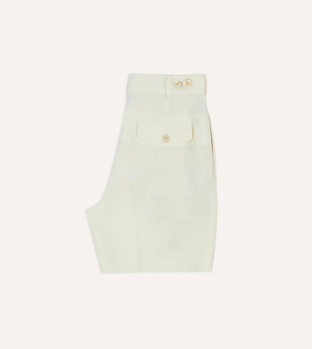 Daily Ecru Linen Single-Pleat Shorts Casual Style