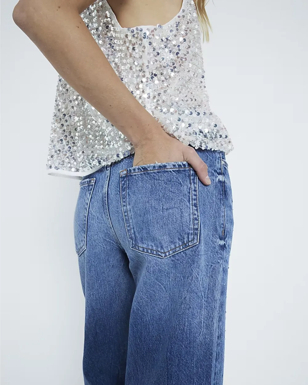 Pure Cotton Fashionable Gradient Blue Women's Wide-Leg Trousers