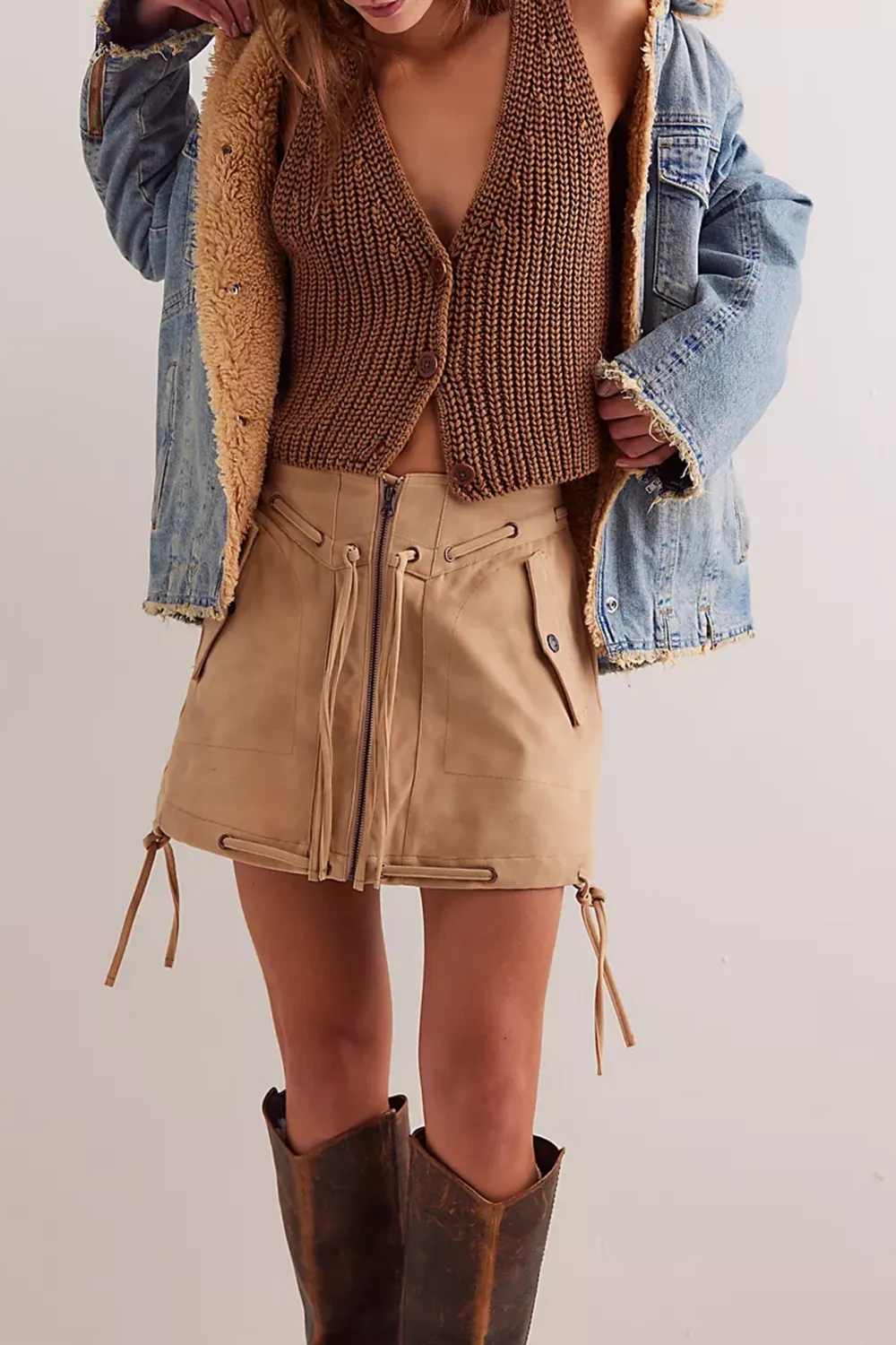 Faux Leather Fringe Detail Mini Skirt