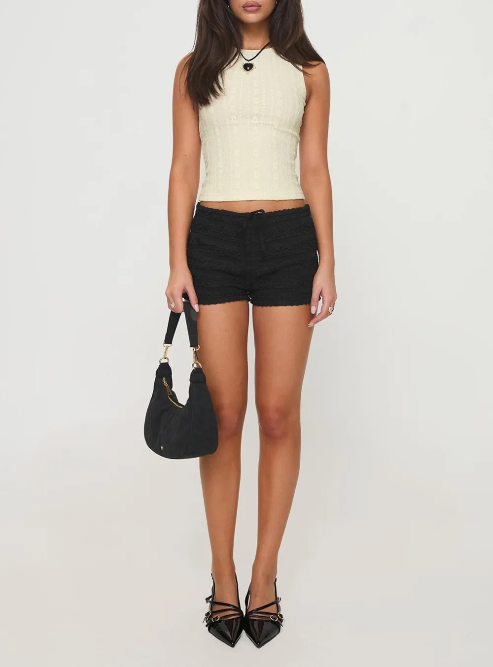 Cream Textured Sleeveless Crop Top