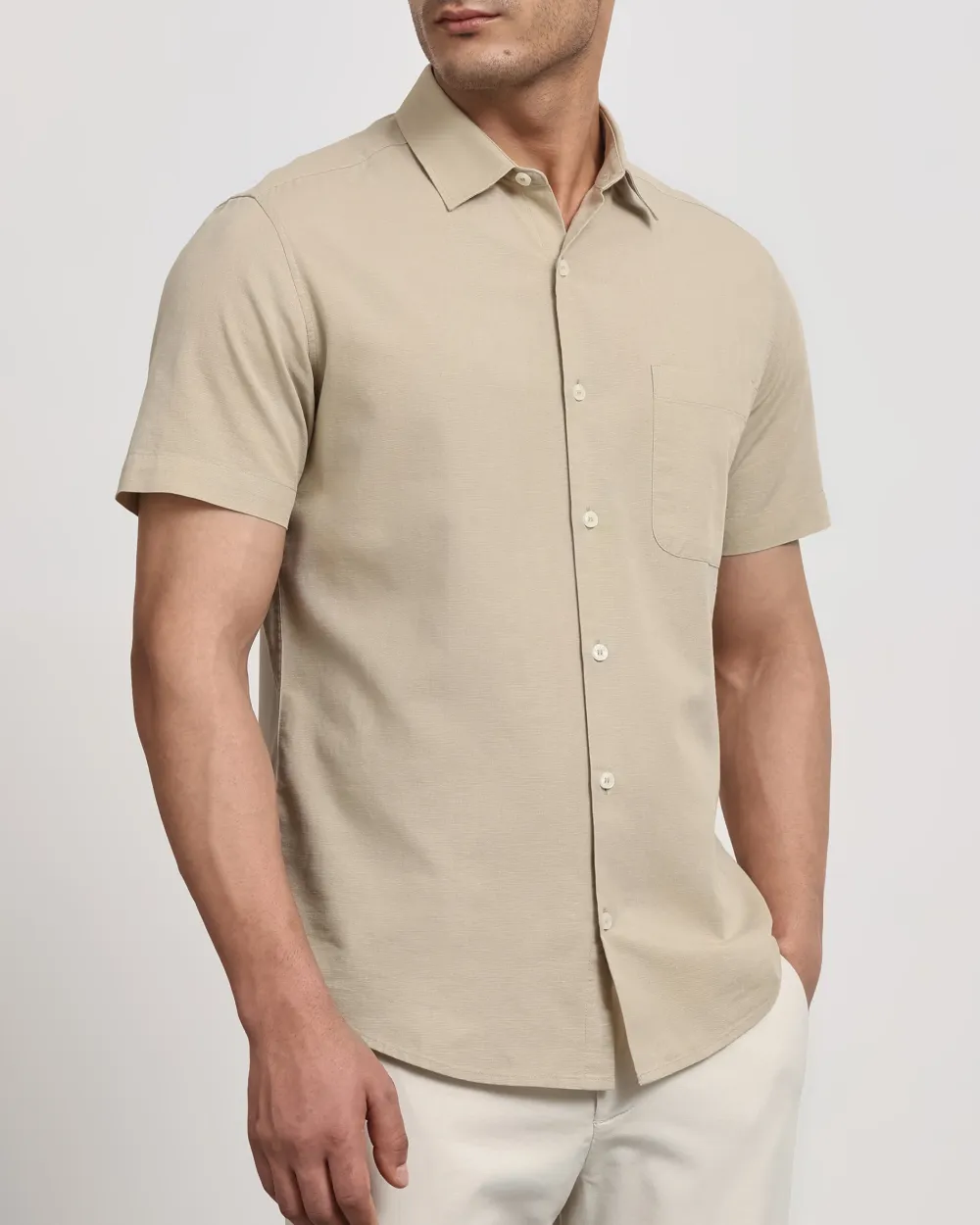 Simple And Soft Slim-Fit Breathable Beige Shirt