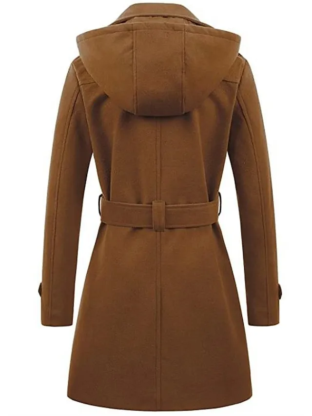 Women's Winter Coat Long Overcoat with Belt Fall Pea Coat wirh Hood Elegant Windproof Warm Trench Coat with Pockets Contemporary Casual Trendy Jacket Long Sleeve Black Army Green Camel