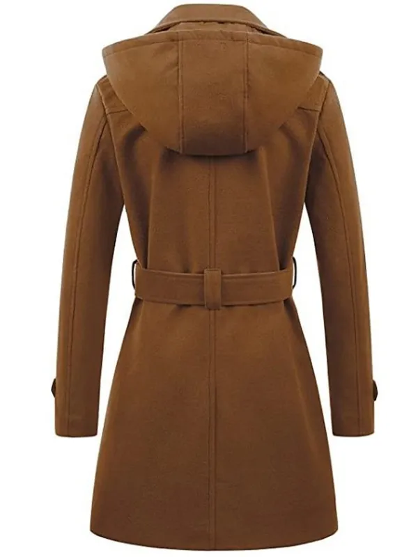Women's Winter Coat Long Overcoat with Belt Fall Pea Coat wirh Hood Elegant Windproof Warm Trench Coat with Pockets Contemporary Casual Trendy Jacket Long Sleeve Black Army Green Camel