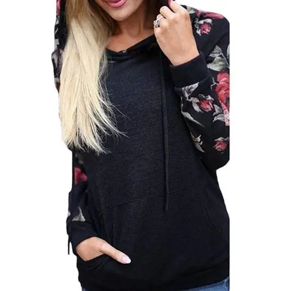 Autumn Long Sleeve Round Collar Floral Print Splice Tops