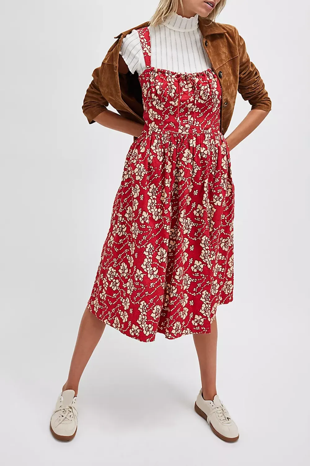 Square Neck Plaid Smocked Midi Dress